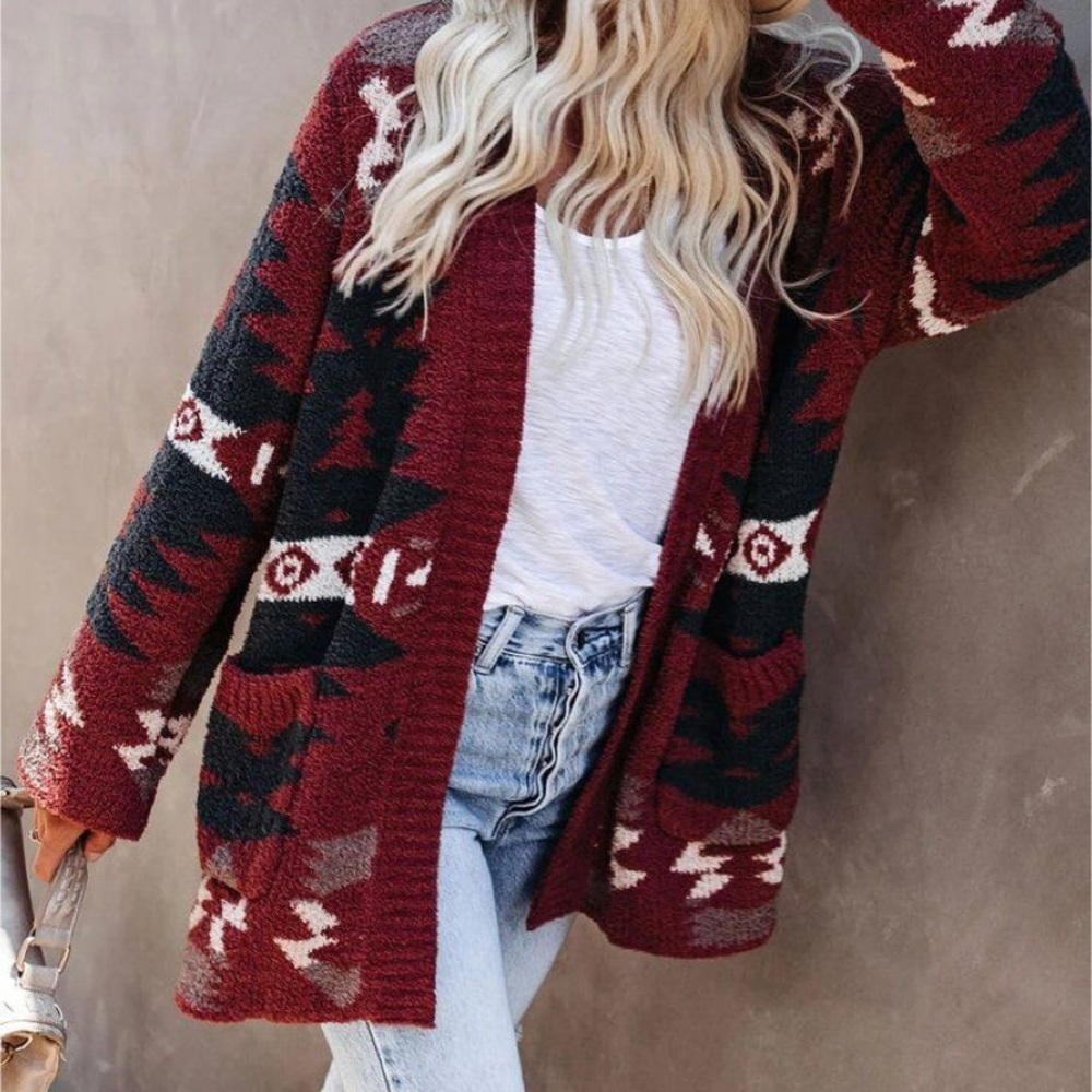 Oversized Last S SOFT New Cozy Aztec Southwest Bohemian Knitted Sweater Cardigan - Picture 6 of 17